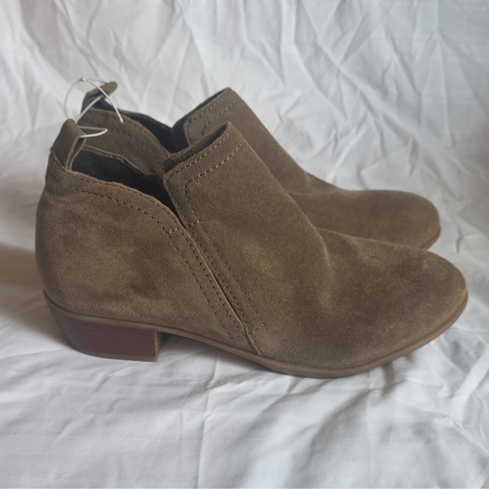Women's Brown Suede Ankle Bootie Almond Toe Side Zip Block Heel Solid 8.5